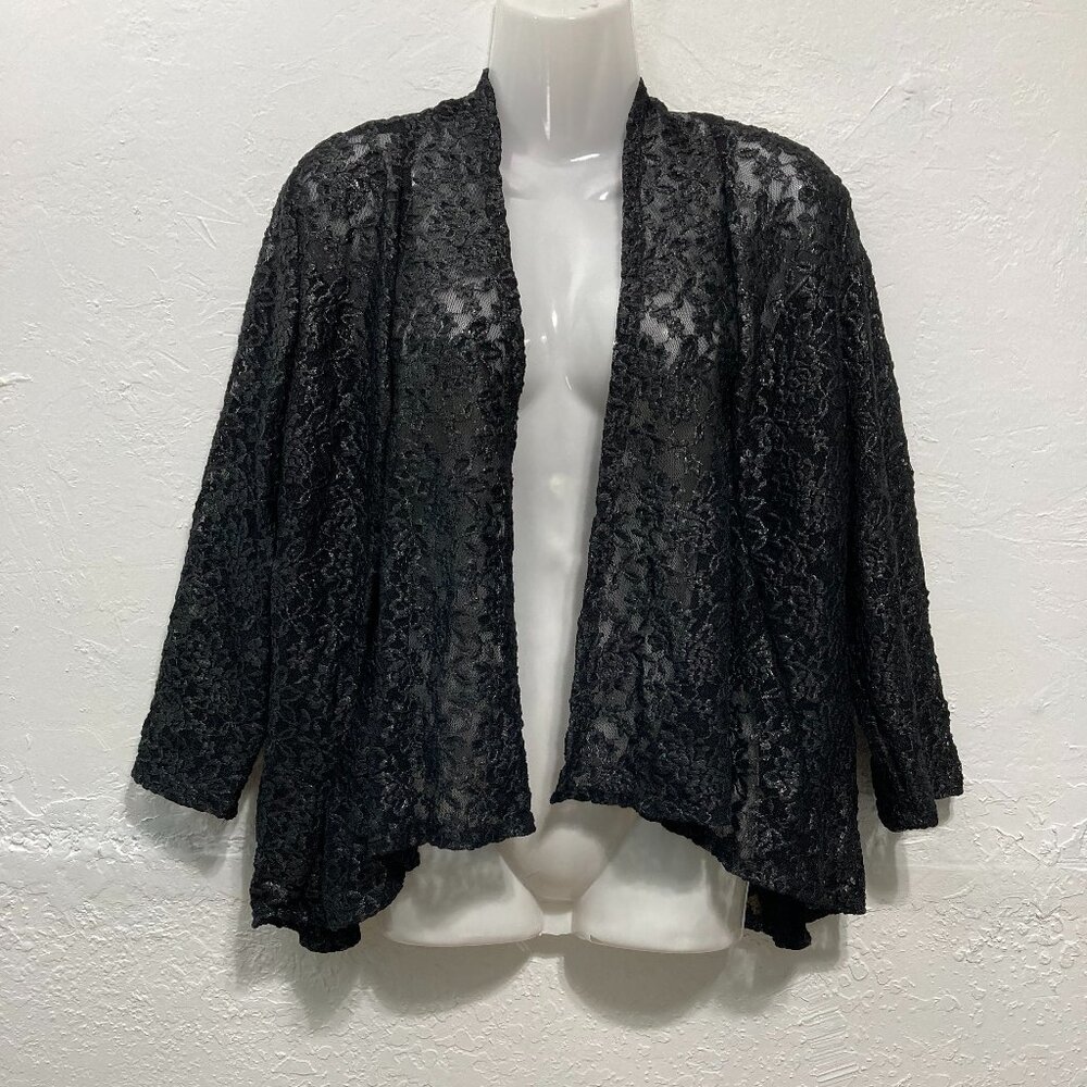 Jessica Y2K Cardigan Black Sheer Lace Whimsigoth Witchy Floral Metallic L/G